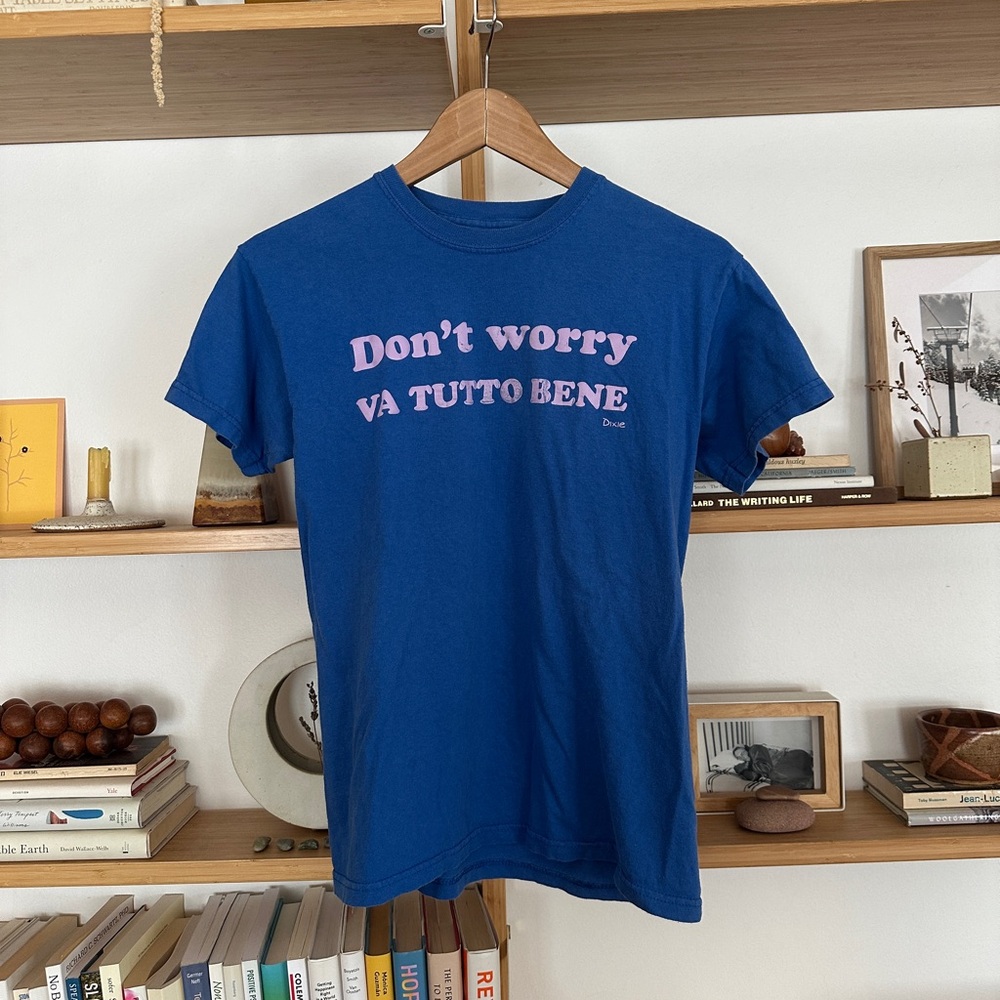 Vintage Blue T-Shirt Don’t Worry Va Tutto Bene - size medium